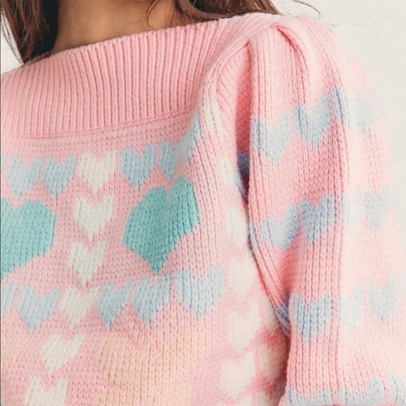 LoveShackFancy Gizela Pullover Sweater Size M In Fairy Forest Multi Hearts Print - Picture 8 of 16